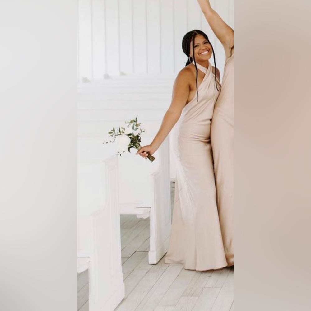 Show Me Your Mumu Jasmine Halter Maxi Dress Champagne Luxe Satin